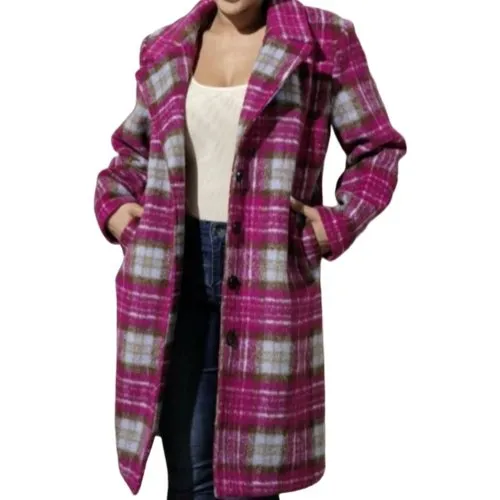 2 Piece Pink tartan wool coat with removable hooded vest