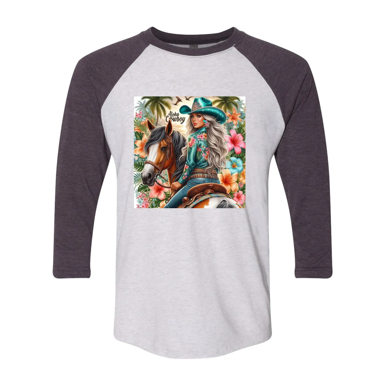 Aloha Cowboy Island Cowgirl 3 4 Sleeve Raglan T Shirts