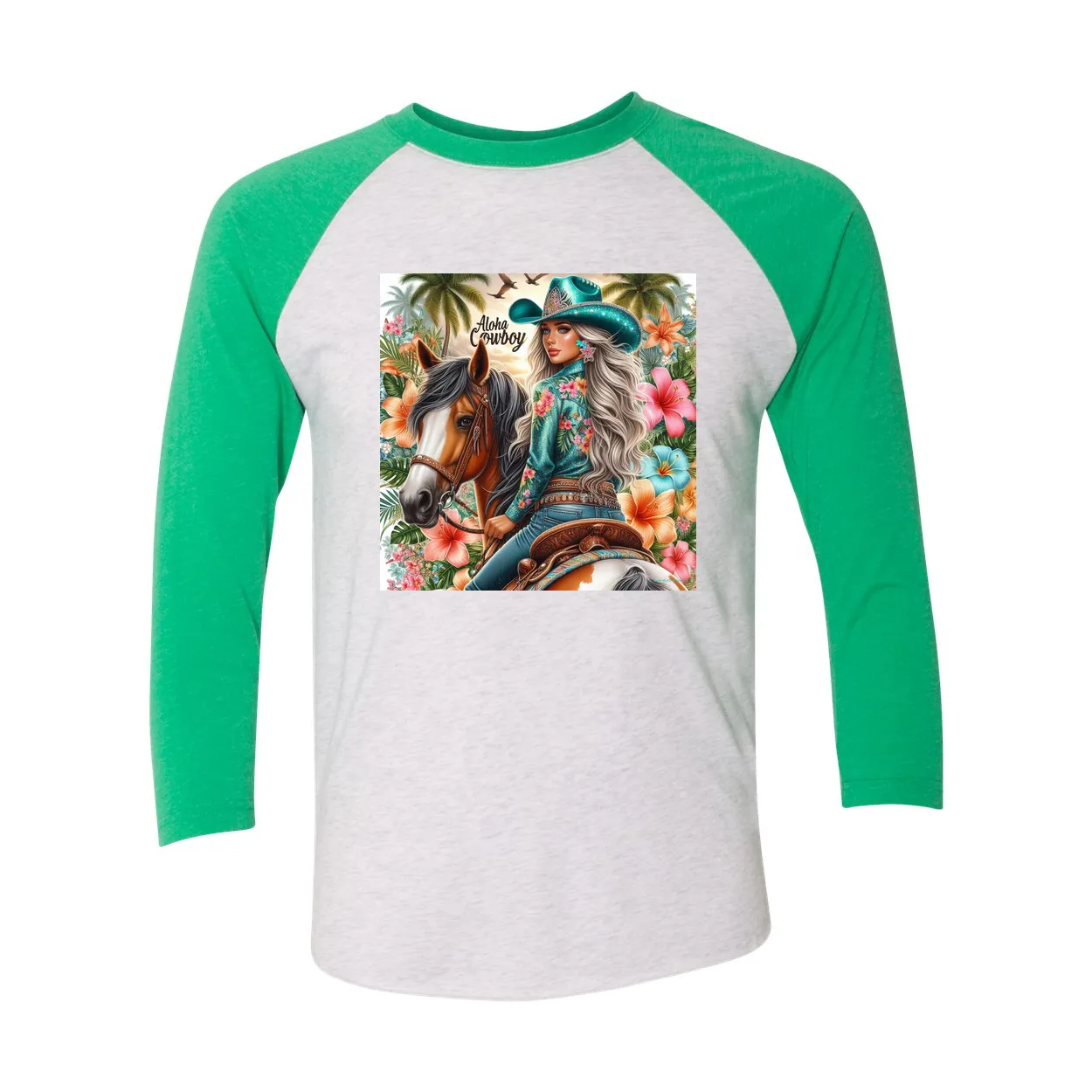 Aloha Cowboy Island Cowgirl 3 4 Sleeve Raglan T Shirts