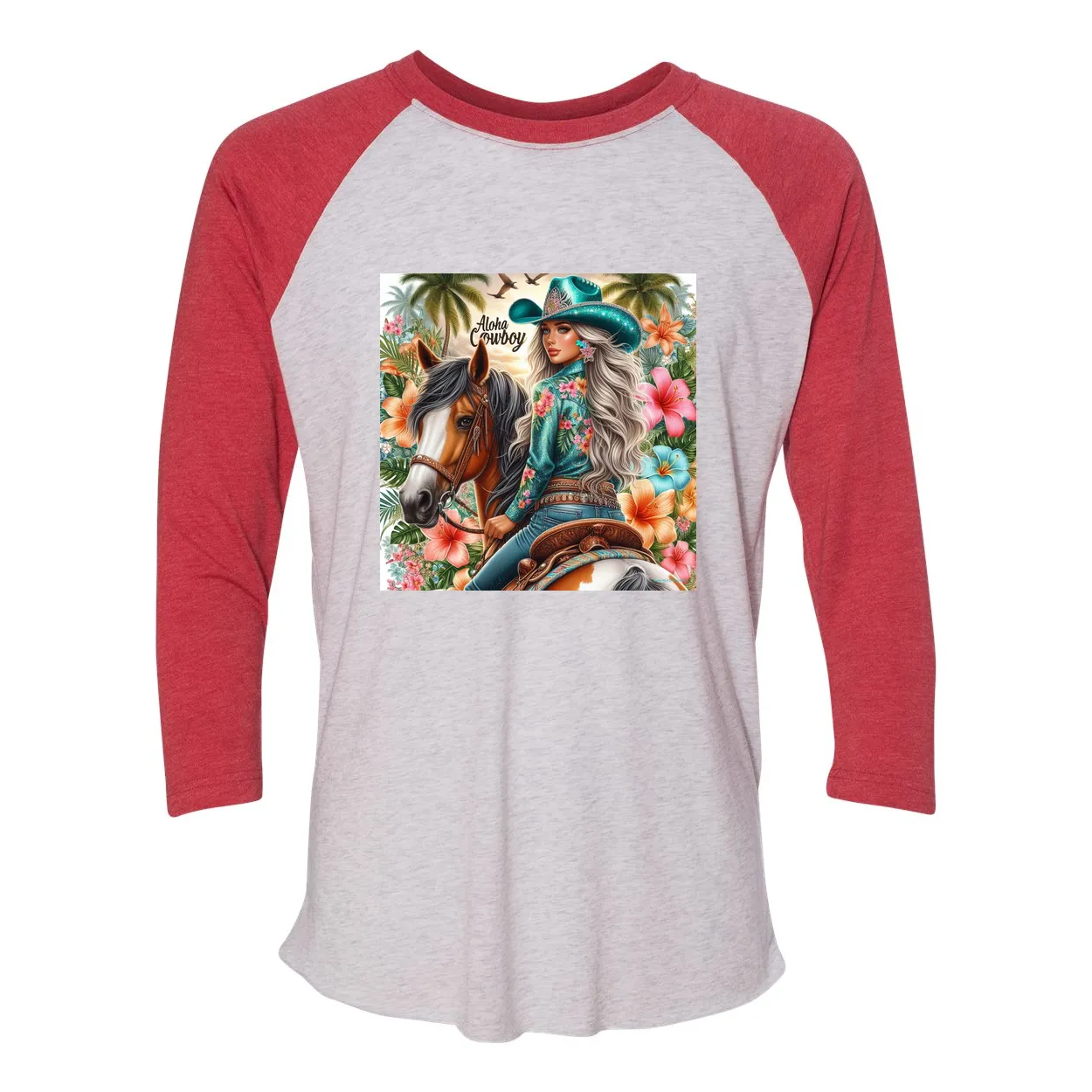 Aloha Cowboy Island Cowgirl 3 4 Sleeve Raglan T Shirts