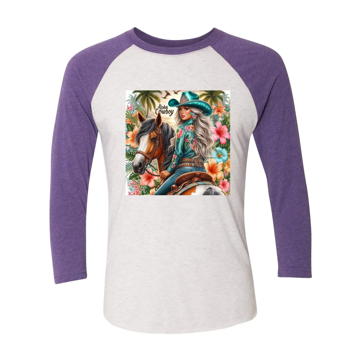 Aloha Cowboy Island Cowgirl 3 4 Sleeve Raglan T Shirts