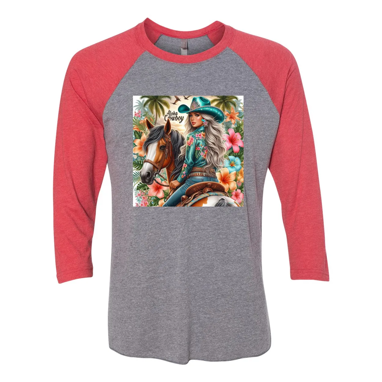 Aloha Cowboy Island Cowgirl 3 4 Sleeve Raglan T Shirts