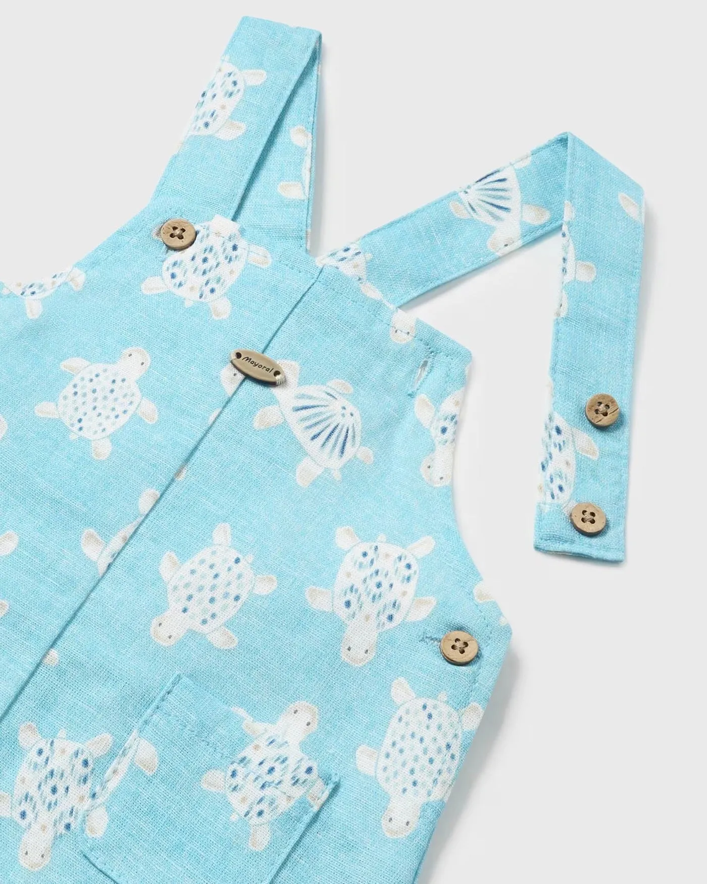 Aqua Blue Turtle Printed Overalls with Hat