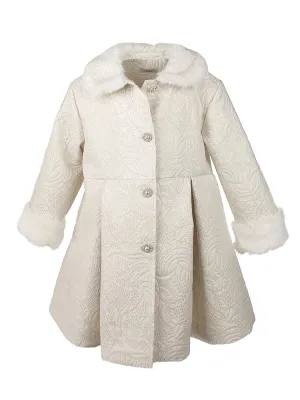 Baby's Brocade Coat with faux fur collar - EDUARDA Ecru