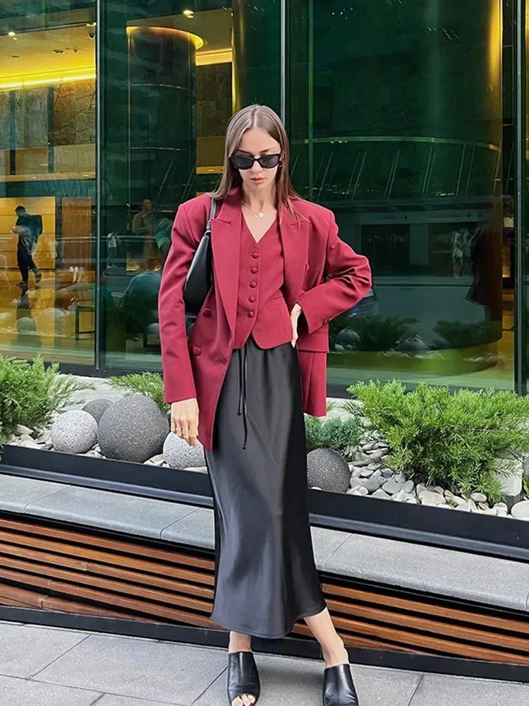 Back To School Joskaa Elegant Lapel Double Breasted Women's Suit Jacket Fashion Long Sleeved Solid Color Formal Coats Ladies New Party Commute Outwear