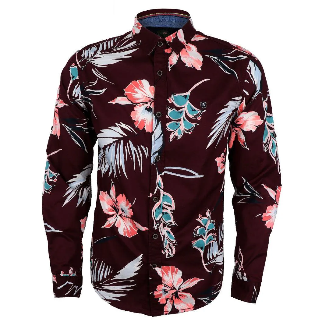 Bajieli Vintage Retro Men’s Fashion Floral Print Slim Fit Shirt