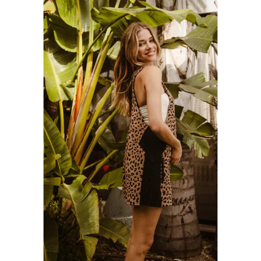 BiBi Leopard Sleeveless Overalls with Pockets