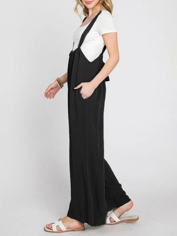 Boho Trendy Overall Tie Back Strap Jumpsuit with Pockets