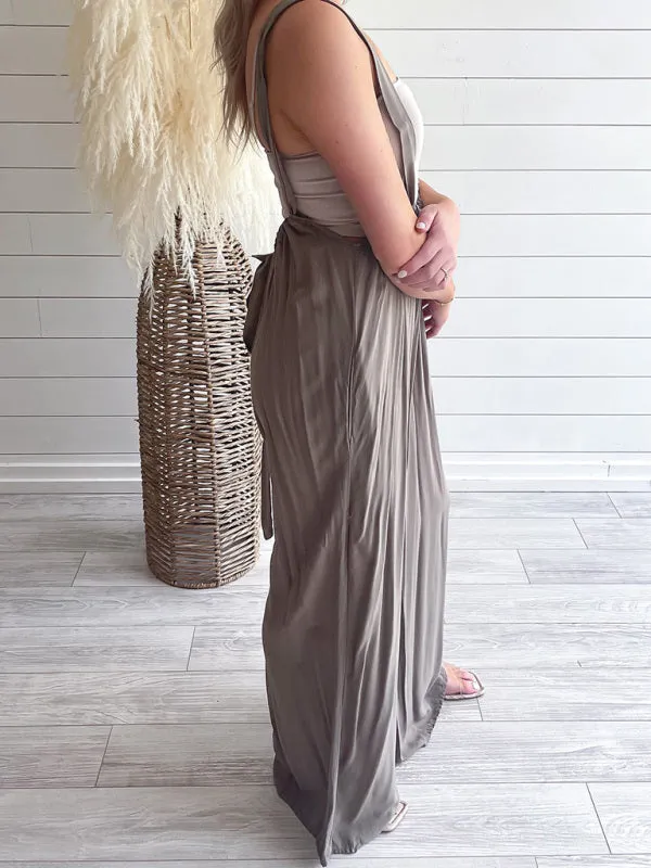 Boho Trendy Overall Tie Back Strap Jumpsuit with Pockets