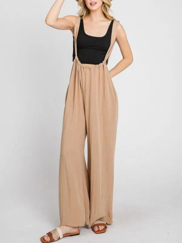 Boho Trendy Overall Tie Back Strap Jumpsuit with Pockets