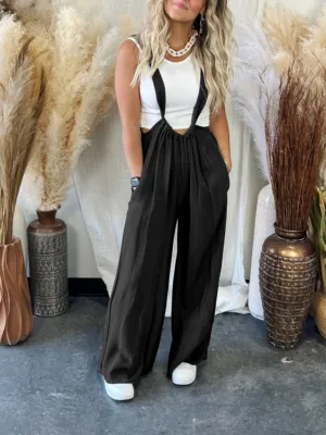 Boho Trendy Overall Tie Back Strap Jumpsuit with Pockets