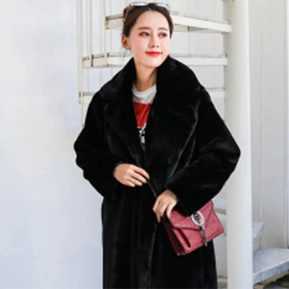 Bonnyshow  Faux Rabbit Fur Long Coats For Women Slim Fashion Winter Warm Jacket Street Elegant Temperament Cardigan Ladies  New