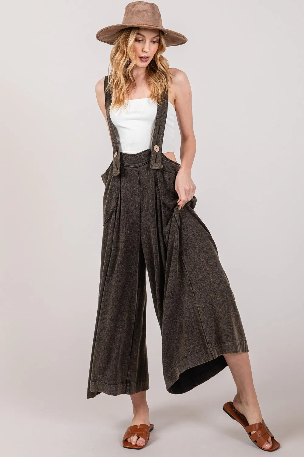 Brooklyn Wide Strap Wide Leg Overalls SAGE   FIG