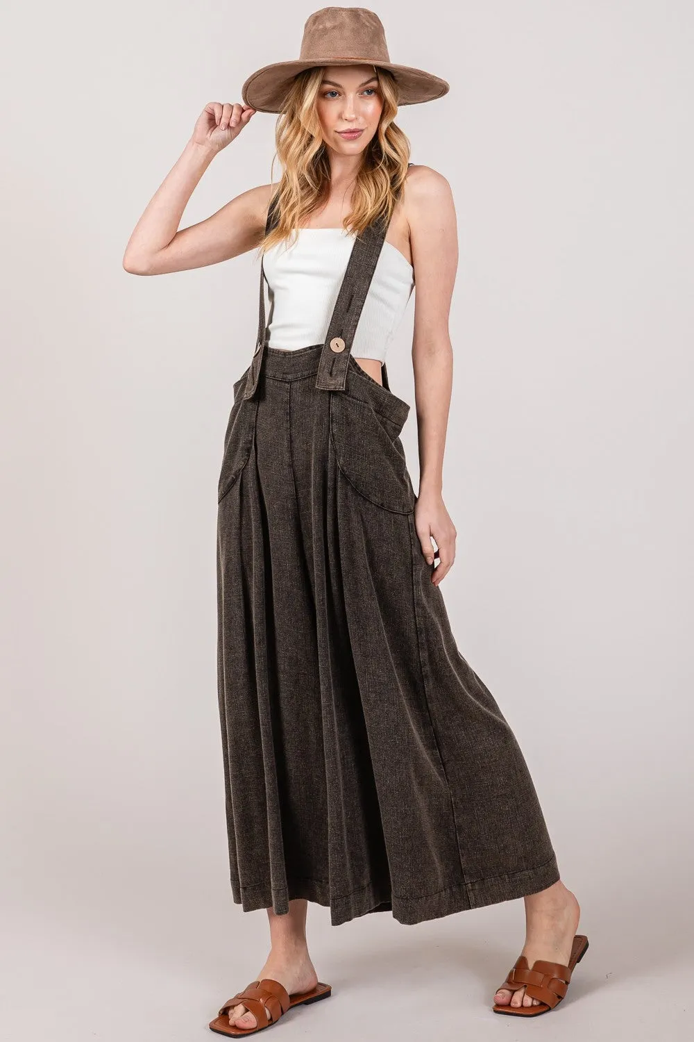 Brooklyn Wide Strap Wide Leg Overalls SAGE   FIG