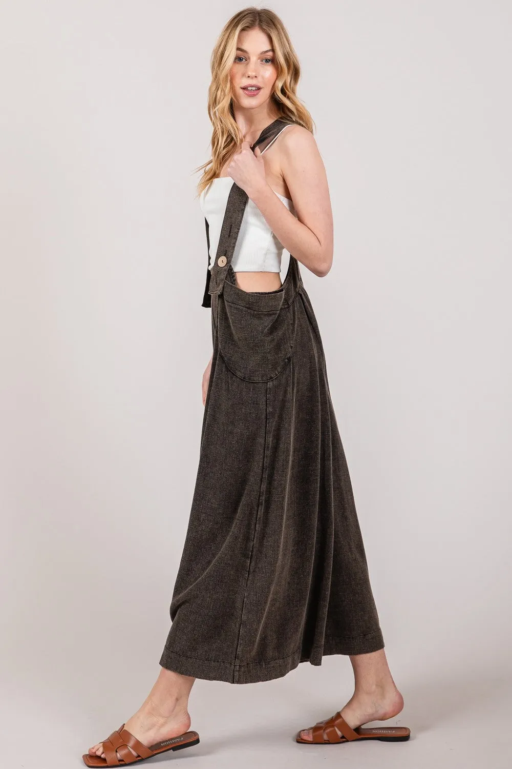 Brooklyn Wide Strap Wide Leg Overalls SAGE   FIG