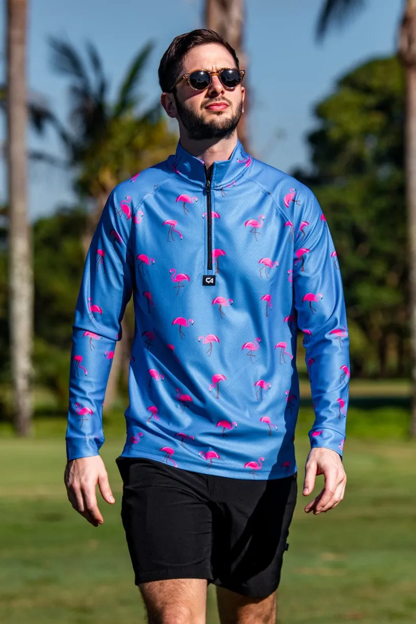 CA Funky Golf Jersey | Blue-Dotted Flamingos