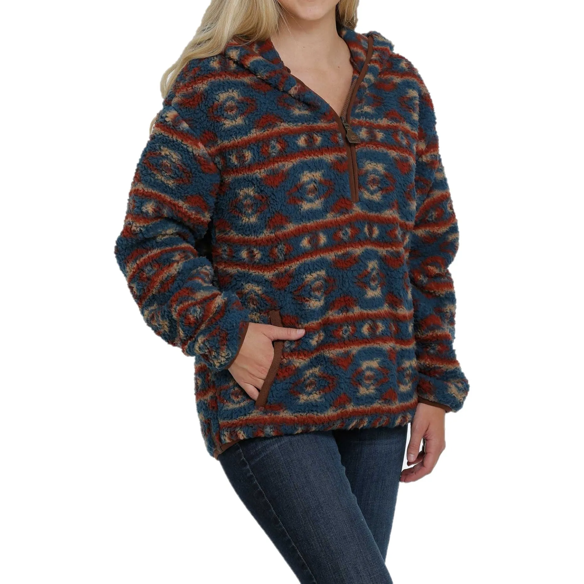 Cinch Ladies 1/2 Zip Hooded Multi-Color Sherpa Pullover MAK9811001