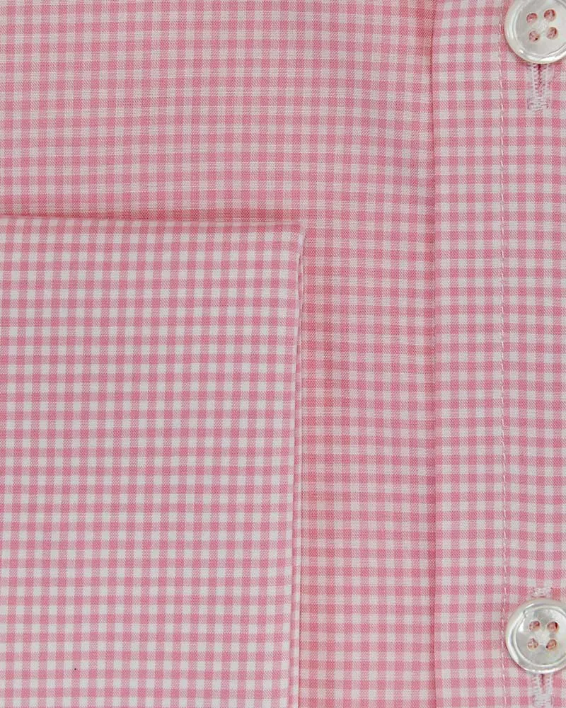 Contemporary Fit, Classic Collar, Double Cuff Shirt in a Pink & White Gingham Check Zephyr Cotton