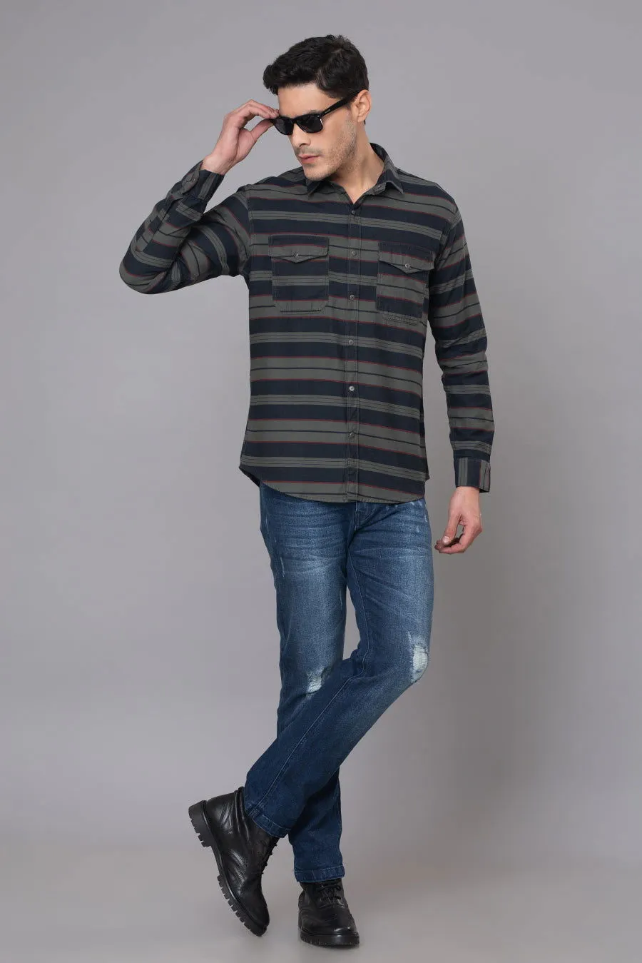 DARK BLUE STRIPED INDIGO SHIRTS