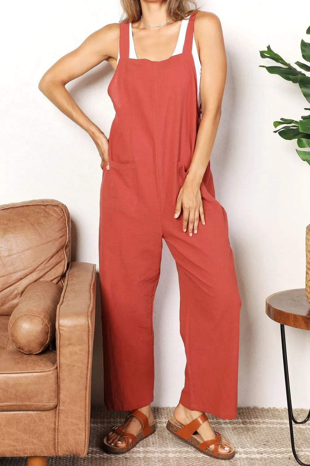 Double Take Wide Leg Overalls with Front Pockets