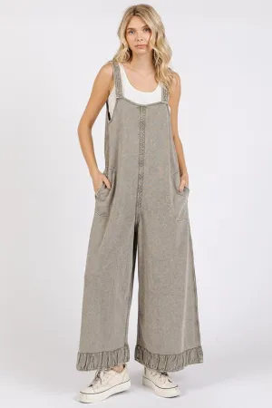 Explore More Collection - Mittoshop Ruffled Hem Wide Leg Overalls with Pockets