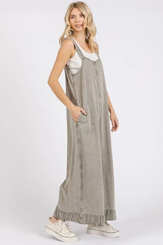 Explore More Collection - Mittoshop Ruffled Hem Wide Leg Overalls with Pockets