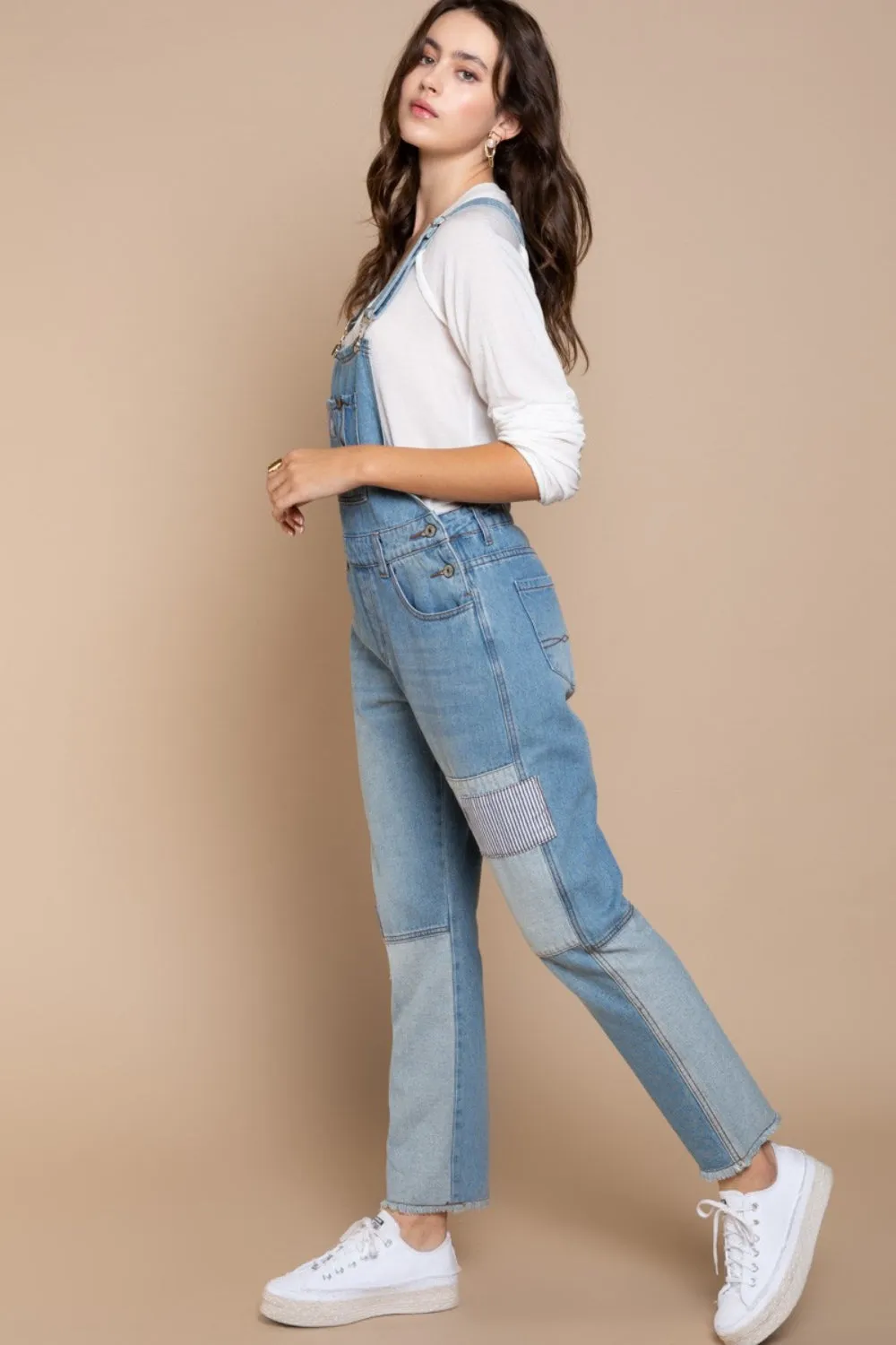 Explore More  Collection - POL Front Chest Zipper Slim Leg Denim Overalls