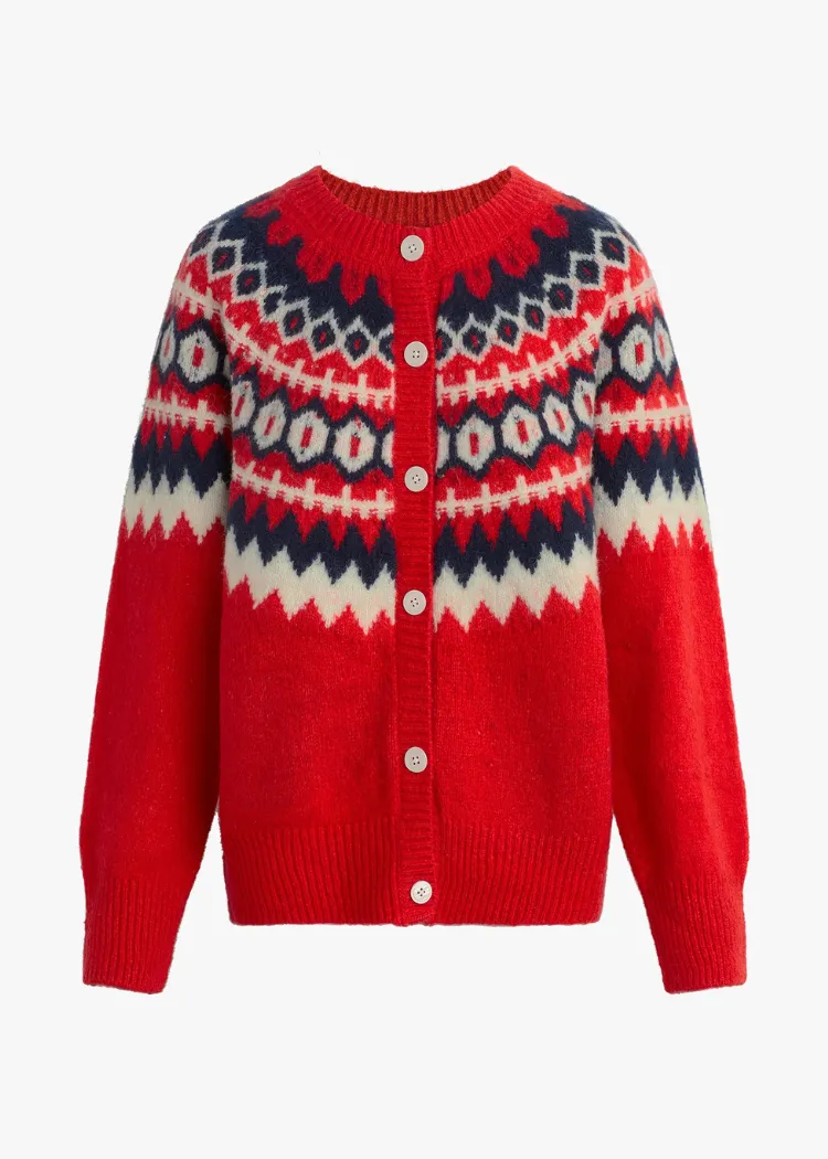 Favorite Daughter Snowed In Cardigan- Red Fairisle