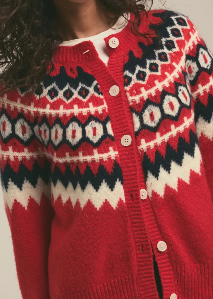 Favorite Daughter Snowed In Cardigan- Red Fairisle