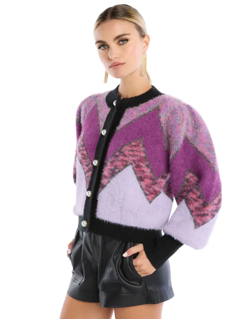 Fuzzy Chevron Cardigan