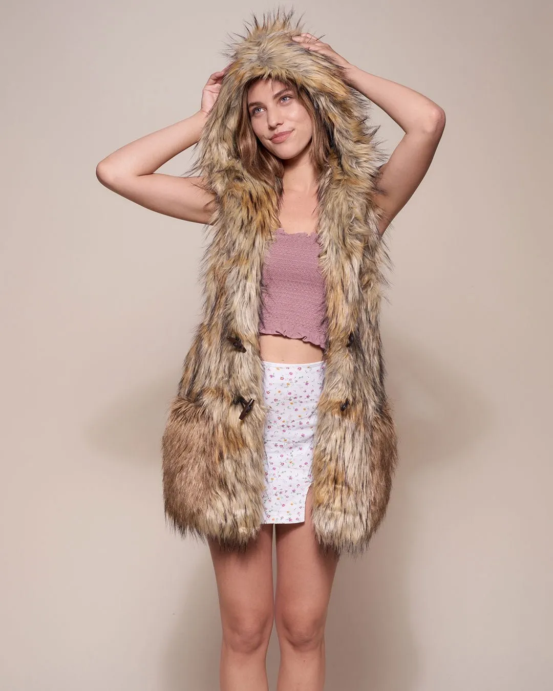 Golden Jackal Hooded Faux Fur Vest | Women's