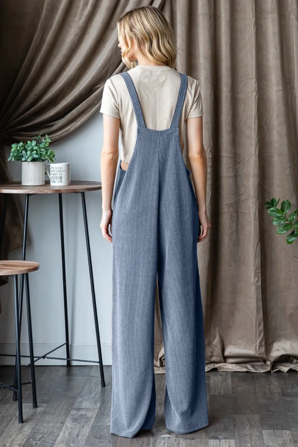 Jamie Pastel Blue Ribbed Front Pocket Sleeveless Jumpsuit