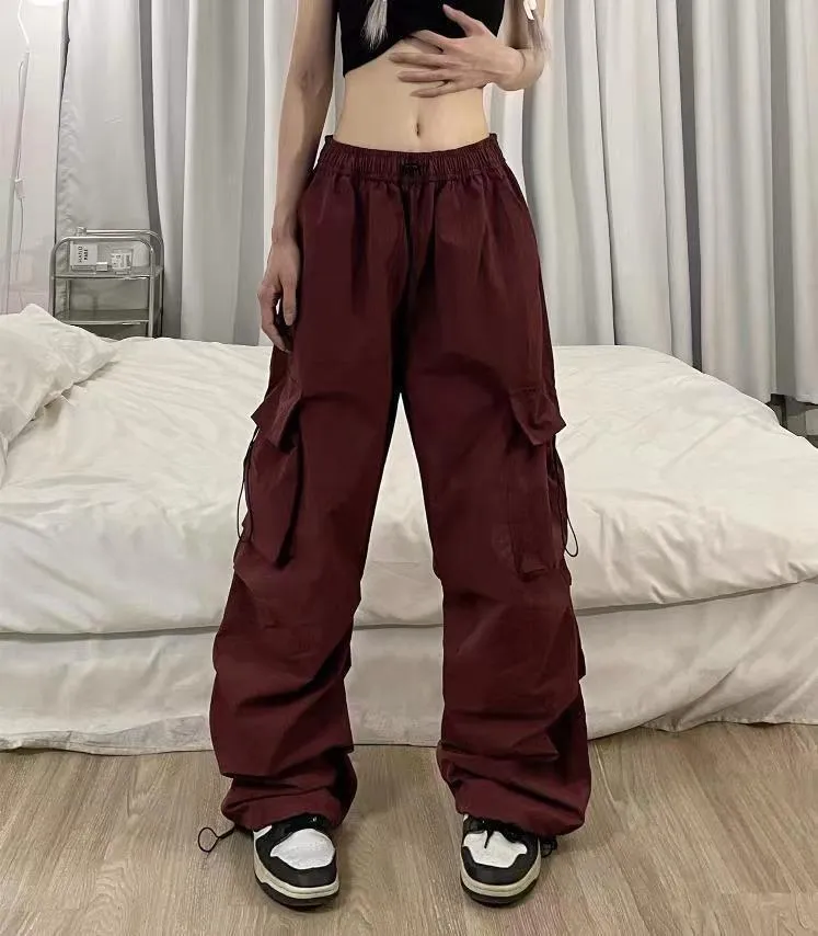 Jinquedai masc outfits American High Street Drawstring Overalls Trendy High Waist Loose All-Match Straight Couple Wide Leg Casual Trousers