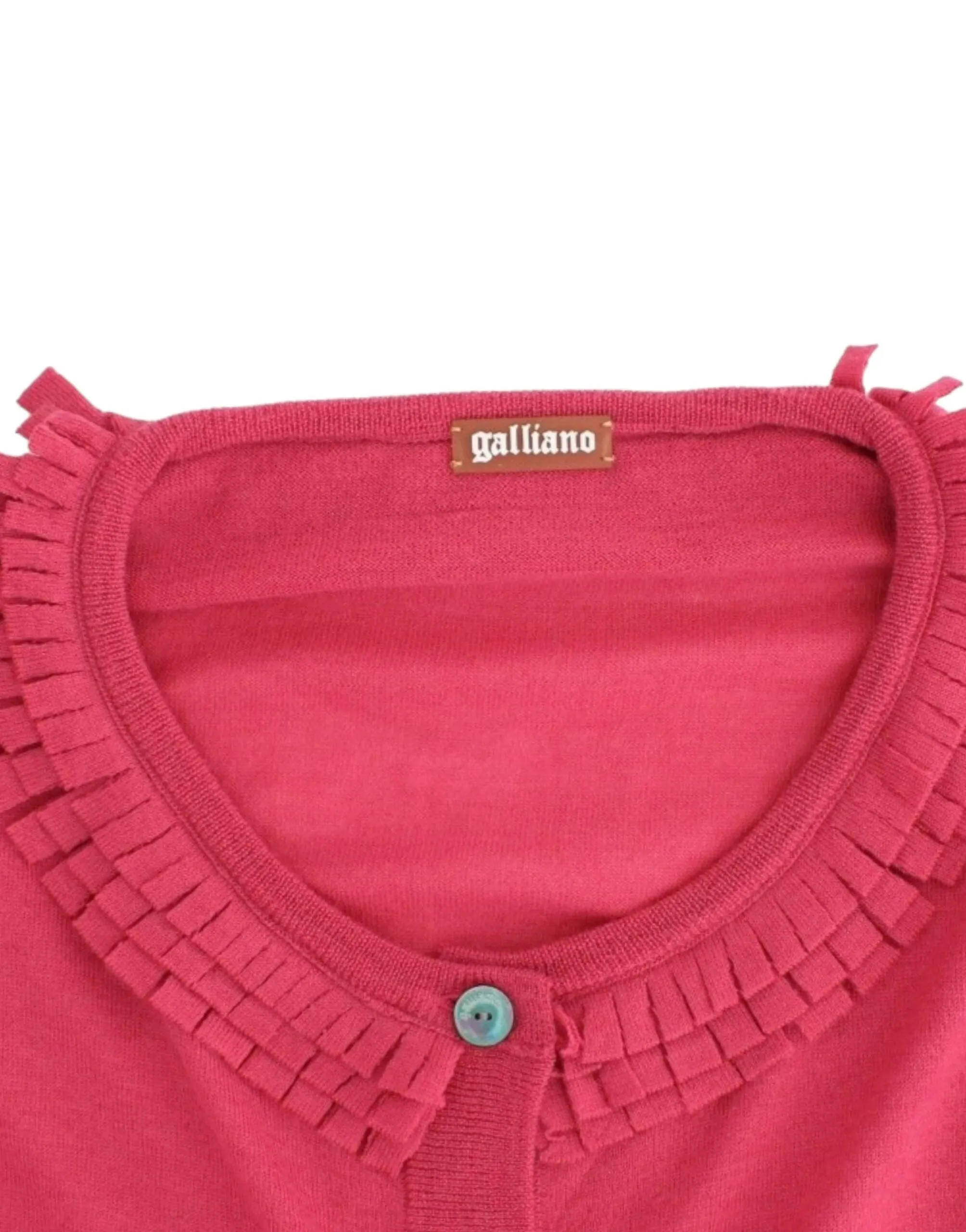 John Galliano Ruffle Detail Wool Cardigan in Pink