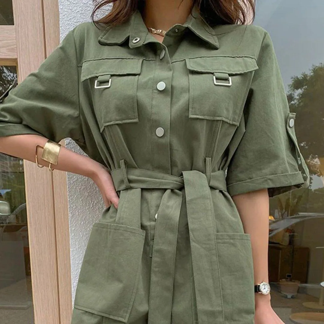 Jumpsuit With Belt Bodysuit Women Pockets Overalls for Women Romper