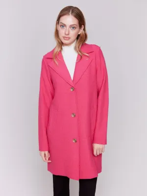 Long Boiled Wool Coat - Magenta