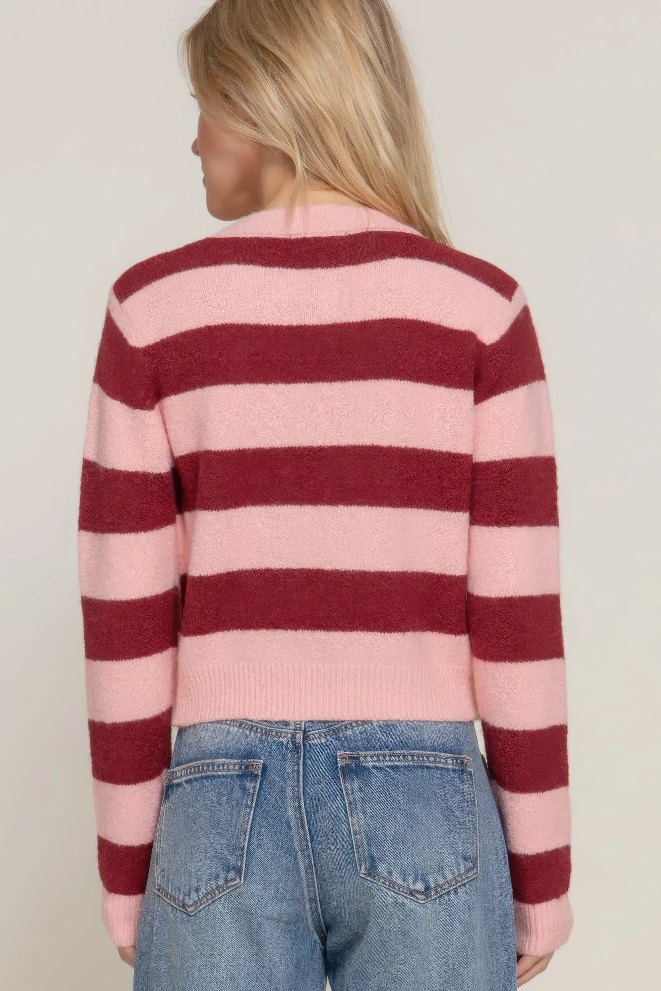 Long Slv Crew Neck Stripe Sweater