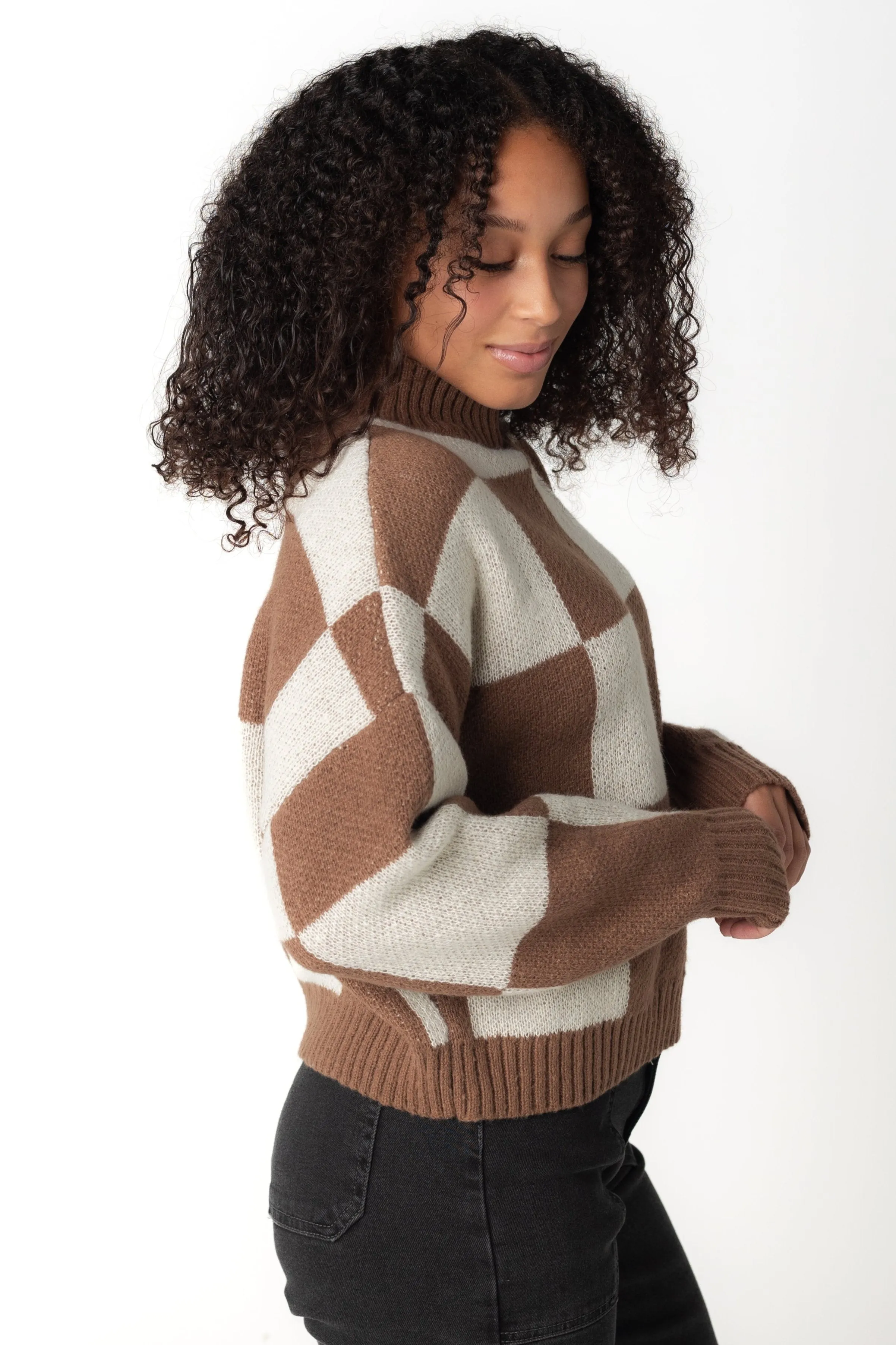 Martha Checkered Mock Knit Sweater