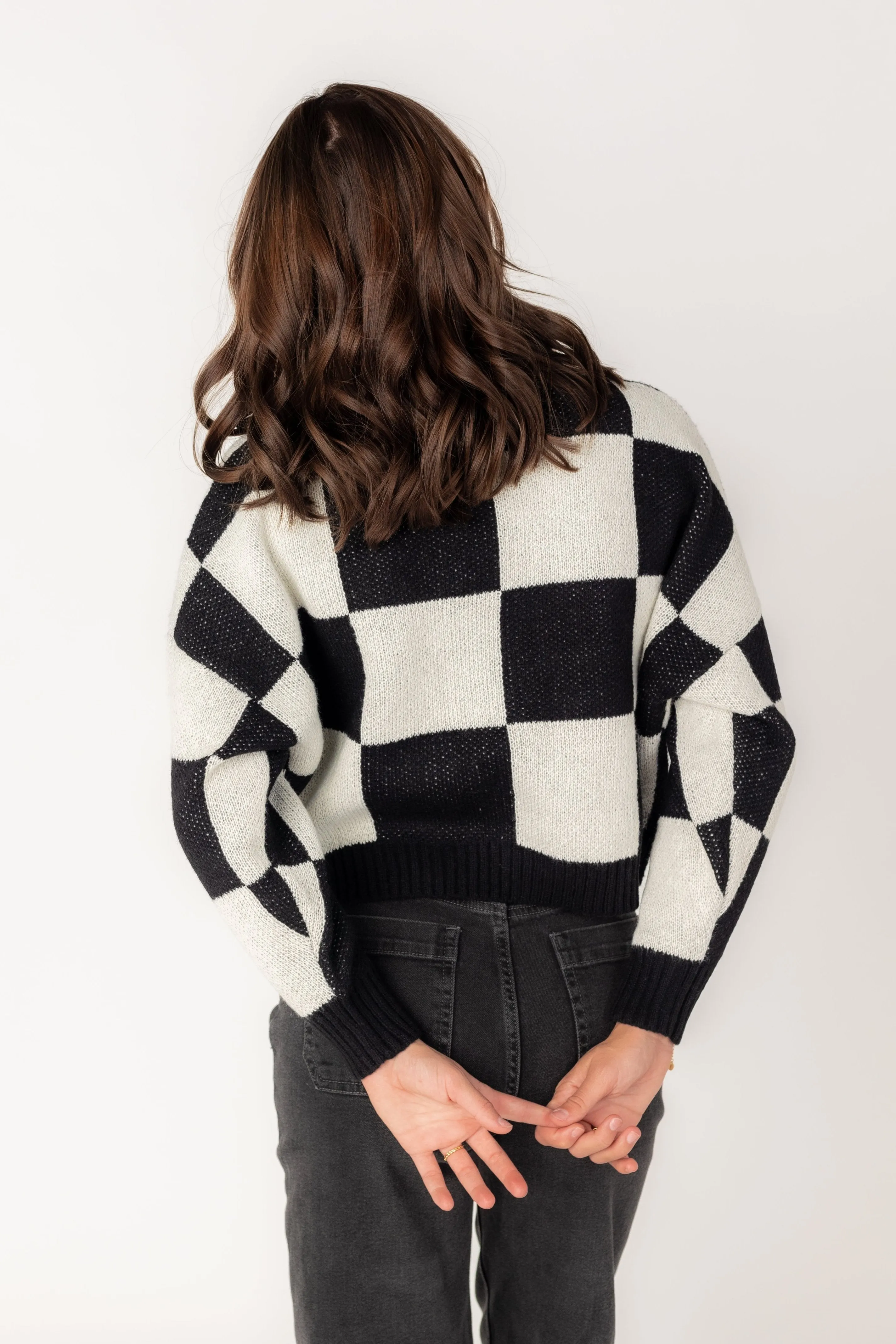 Martha Checkered Mock Knit Sweater