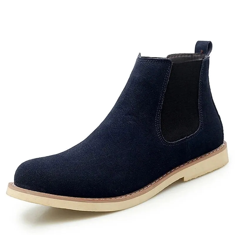 Men Chelsea Boots Cow Suede Fashion Winter Warm Snow Boots Motorcycle Ankle Boots Vintage Style Slip On Casual Shoes