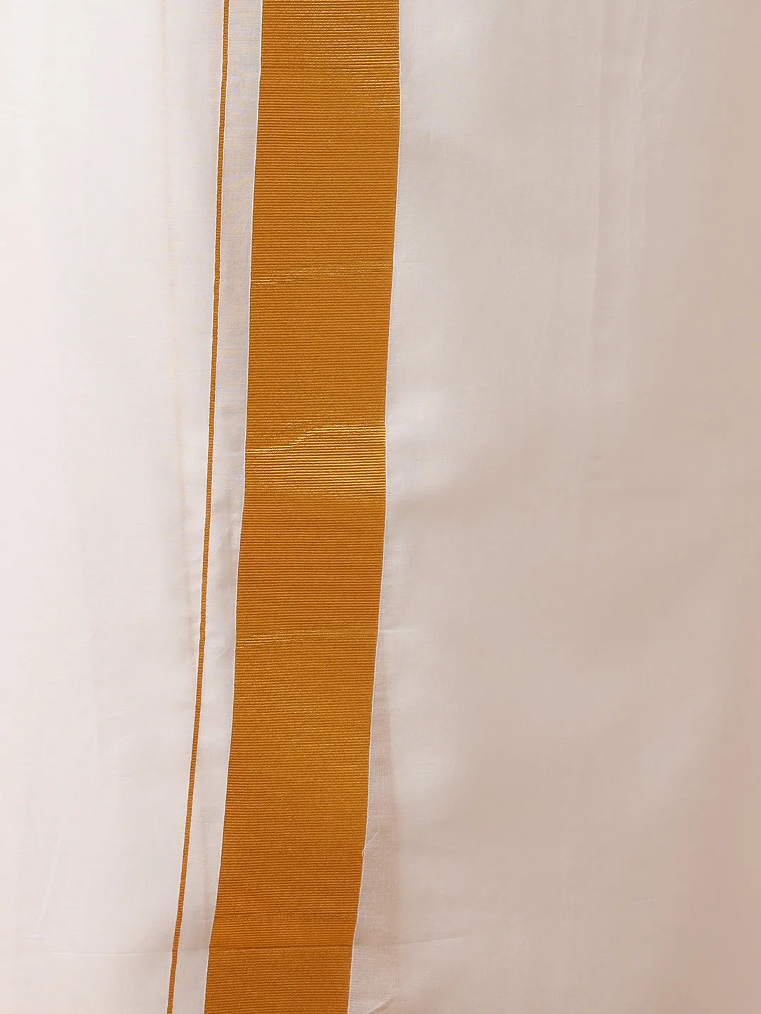 Men Double Dhoti White with Gold Jari 2 1/2" Kaviyam