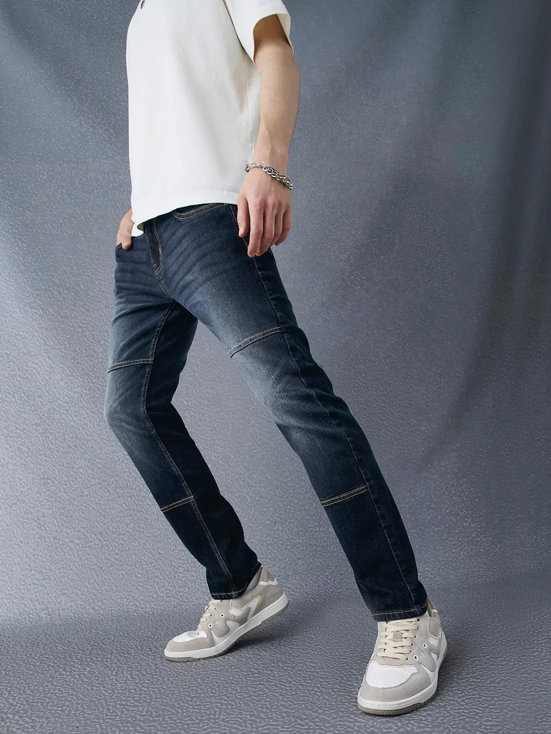 Men Premium Slim Fit Stylised Dark Indigo Jeans