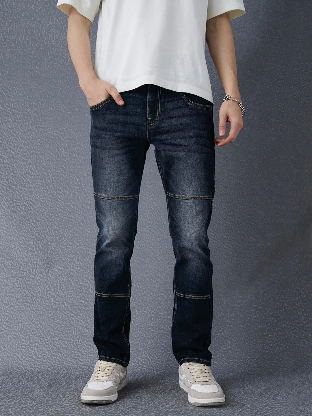 Men Premium Slim Fit Stylised Dark Indigo Jeans