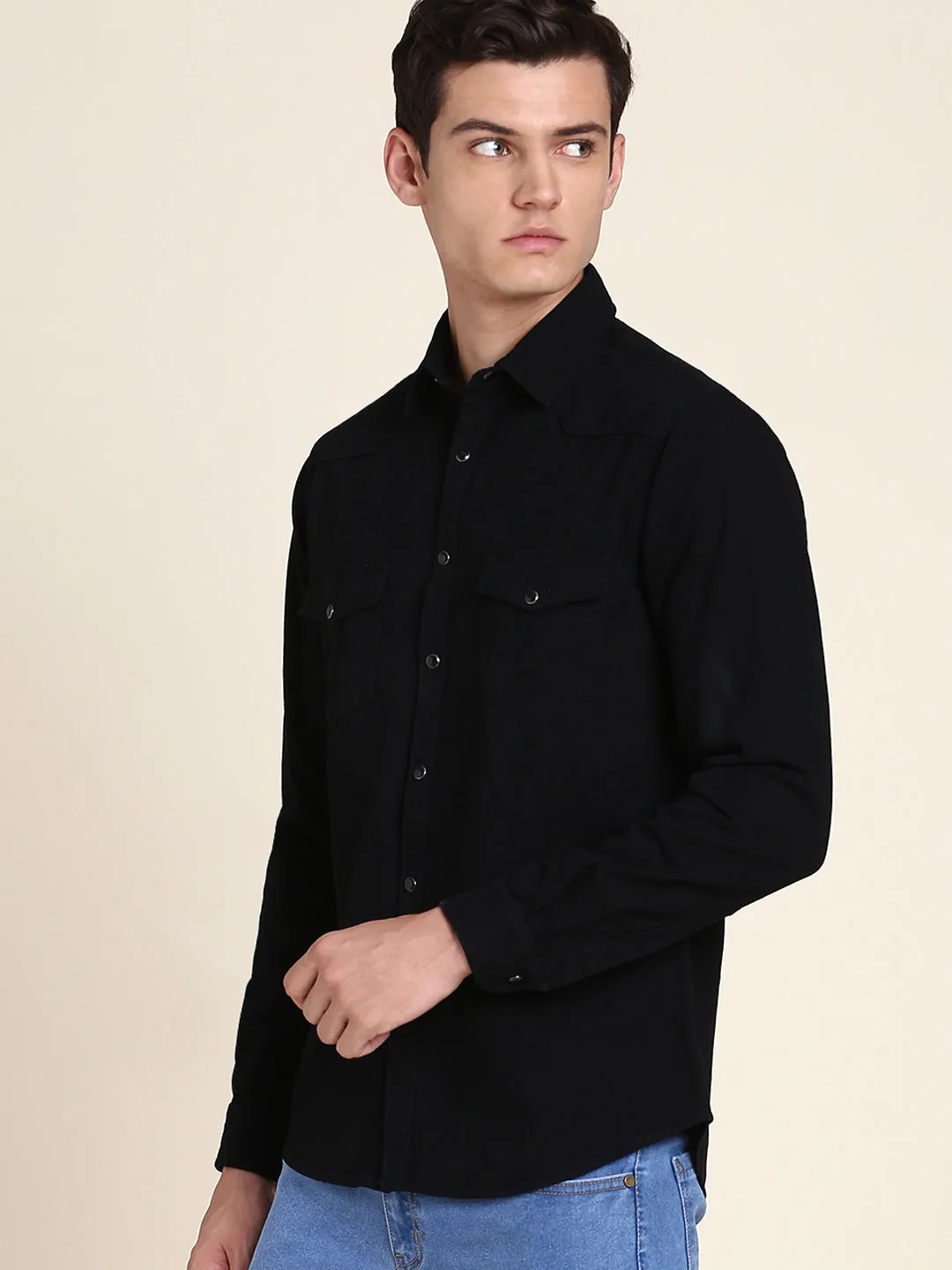 Men's Comfortable And Stylish Black Casual Shirt