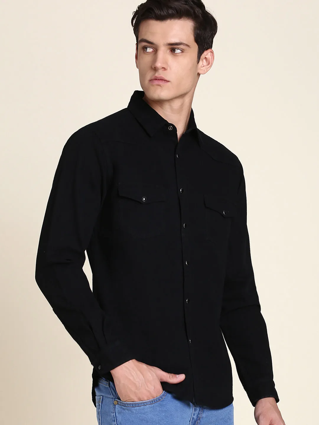 Men's Comfortable And Stylish Black Casual Shirt