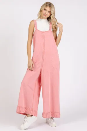 Mittoshop Ruffled Hem Wide Leg Overalls with Pockets