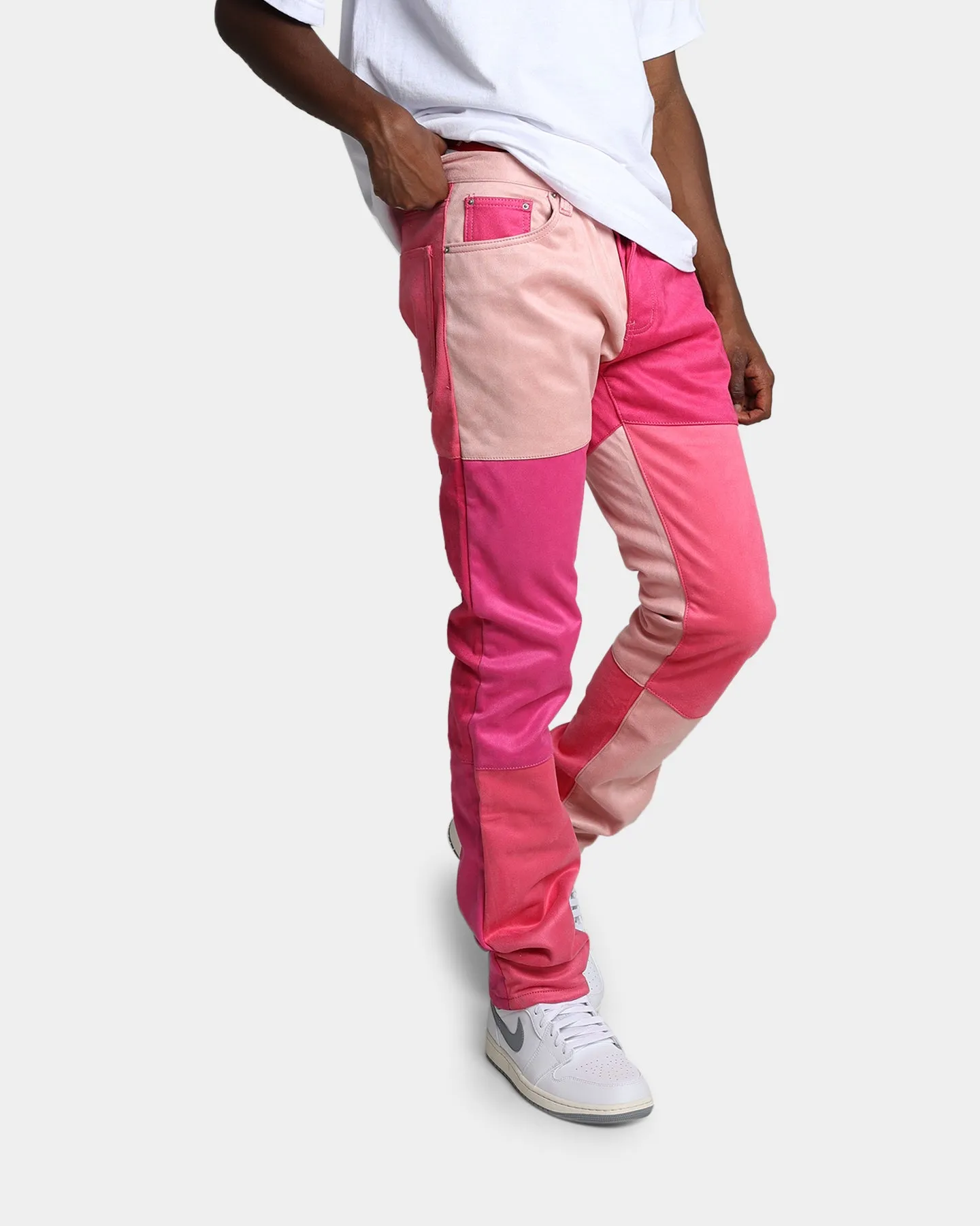 MNML D354 Patchwork Straight Denim Pants Pink