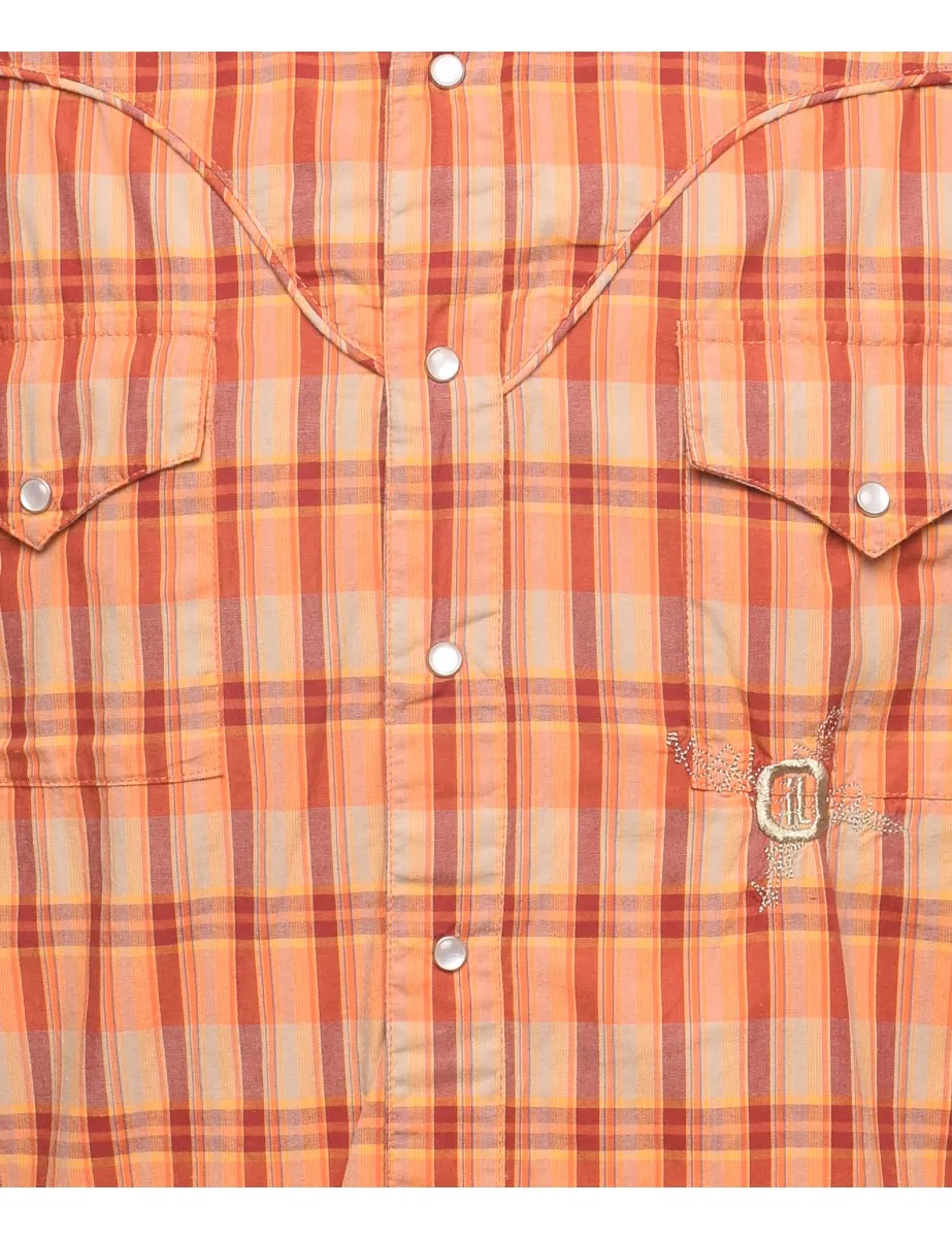 Orange & Red Western Checked Shirt - XL