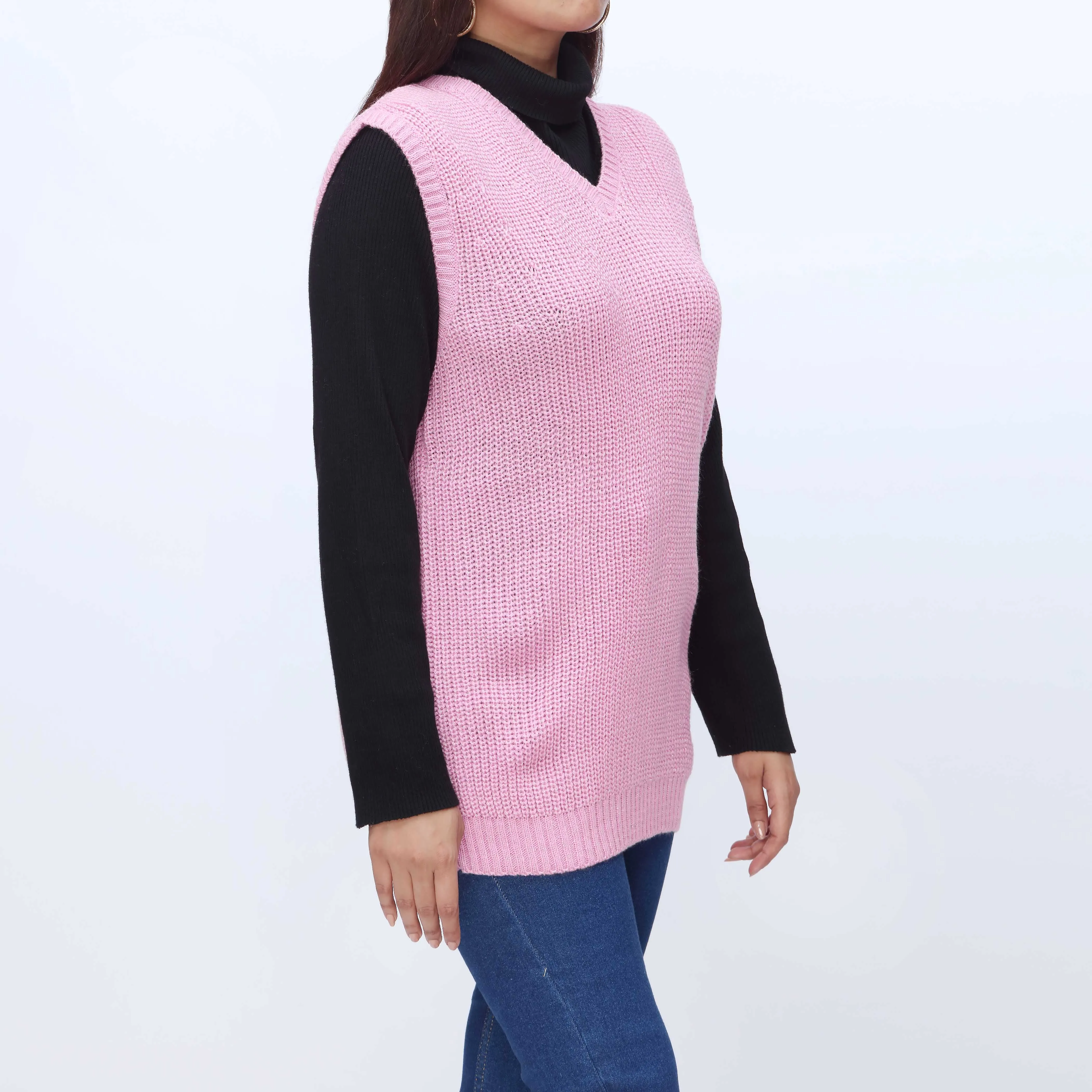 Plum V Neck Sleeveless Pullover Sweater PW3903