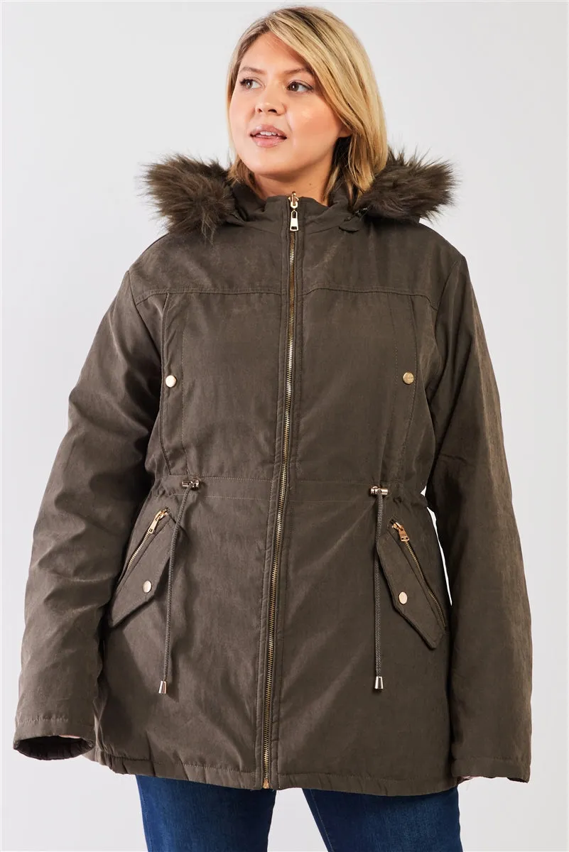 Plus Size Vegan Fur Double-sided Cotton Twill Parka & Puffer Jacket